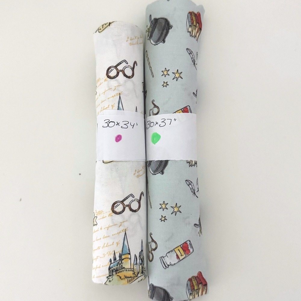 Harry Potter Wizarding World Cotton Fabric Remnants 2 Piece Set Blue Cream